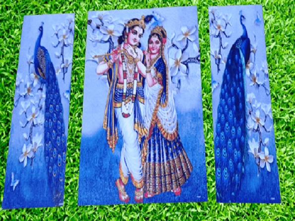 Radha Krishna standing with Peacock Wall Painting